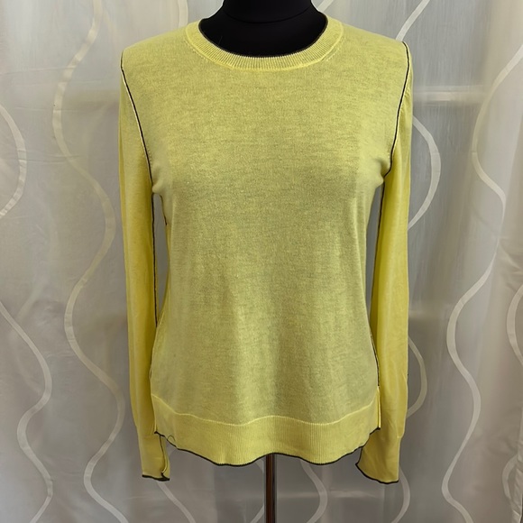 Ann Taylor Sweaters - Ann Taylor, Lightweight, Yellow Sweater With Brown Trim, Size Medium.